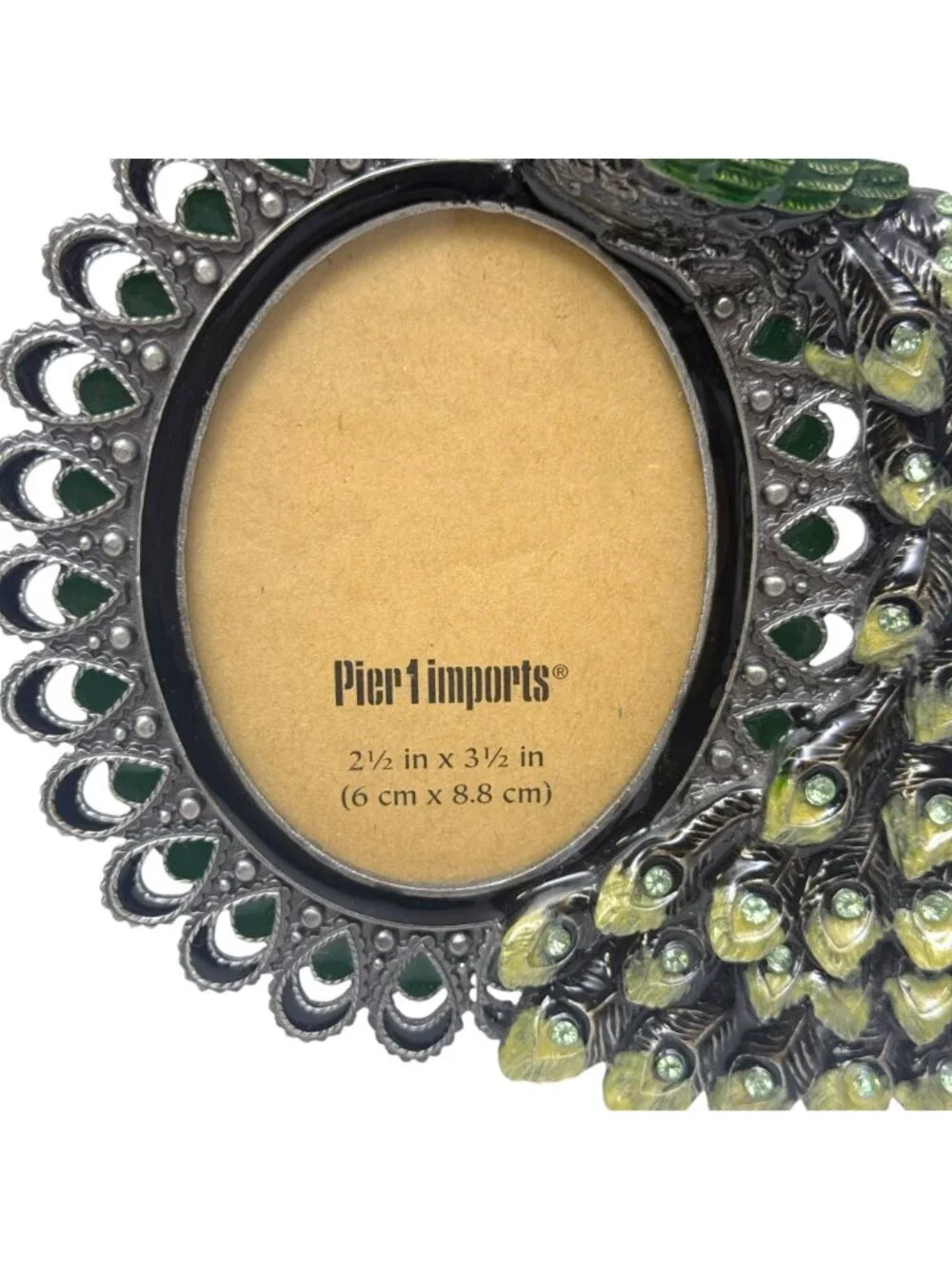Pier 1 Imports Peacock Enamel Crystal Photo Frame for 2.5 x 3.5 Picture